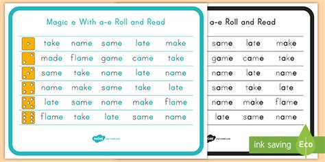 Magic E With A E Words Roll And Read Activity Teacher Made