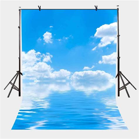 ABPHOTO Polyester 5x7ft Blue Sky Backdrop White Clouds And Sea Water