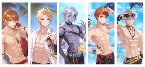 Four Anime Characters With Different Colored Hair And Body Colors One