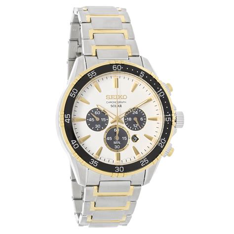 Seiko Solar Mens Chronograph Two Tone White Dial Dress Quartz Watch