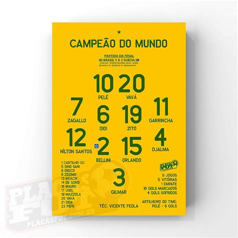 Quadro Brasil Escalação Final Campeão Copa 1958 PlacasFUT Itens