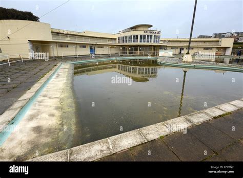 Saltdean Lido, East Sussex, UK. rundown art deco open air swimming pool ...