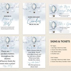 Editable Adventure Awaits Baby Shower Game Bundle Blue Hot Air Balloon