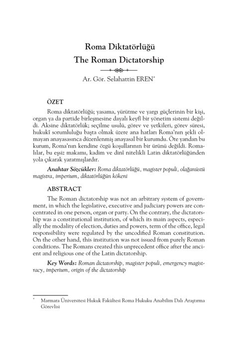 (PDF) Roma Diktatörlüğü The Roman Dictatorship