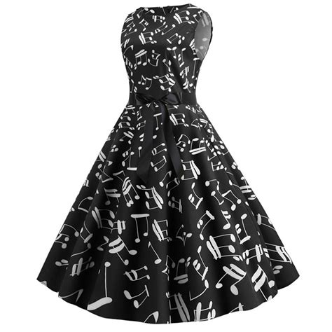 Buy Women Vintage 1950s Retro Print Sleeveless Casual Evening Party Prom Swing Dress At