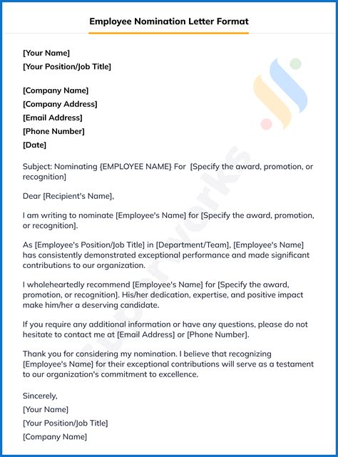 Craft 100 Effective Employee Nomination Letter Superworks