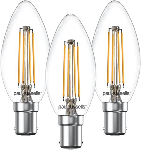 Paul Russells Led Candle Filament Bulbs Pack Of 3 45w 40w Equivalent Replacement 470lm