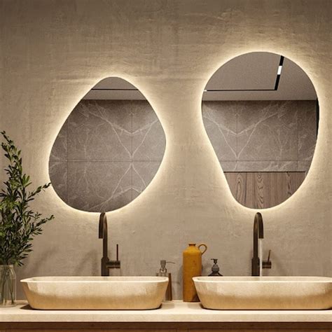 Asymmetrical Mirror With Led Lights Irregular Bathroom Etsy