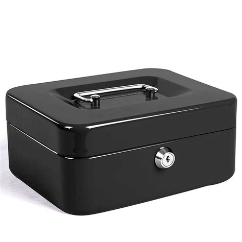 Cash Box With Lock Metal Cash Box 100 Safe Black Full Size