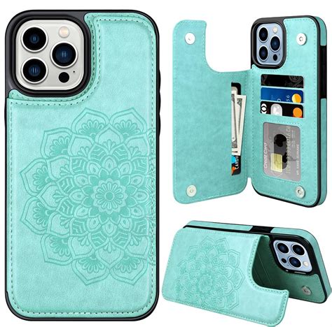 Mmhuo For Iphone 15 Pro Max Case With Card Holder Flower Magnetic Back Flip Case