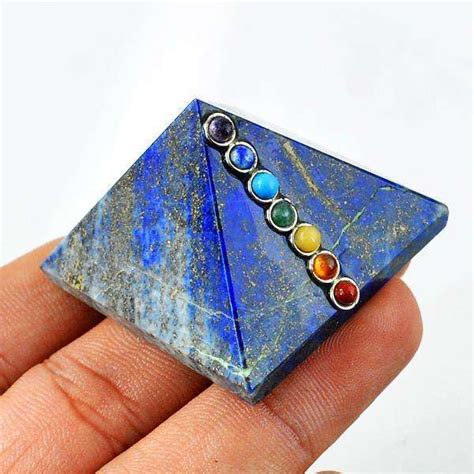 Hand Carved Seven Chakra Lapis Lazuli Healing Pyramid