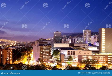 Amazing Panoramic Night View Or Landscape Of The City Of Medellin In