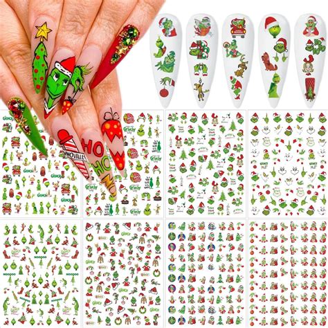 Amazon 8 Sheets Christmas Nail Art Stickers Decals 3D Self