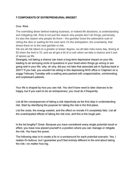 7 Components OF Entrepreneurial Mindset - 7 COMPONENTS OF