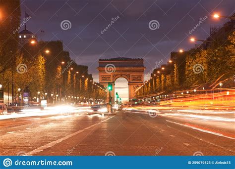 Arch Of Triumph At Night Paris France Stock Image Image Of Street