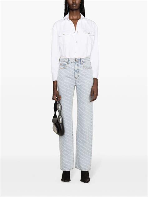 Alexander Wang Logo Print Straight Leg Jeans Blue Farfetch