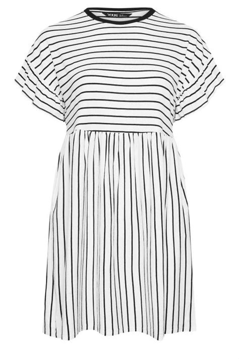 Yours Plus Size Black White Stripe Frill Sleeve Smock Tunic Dress