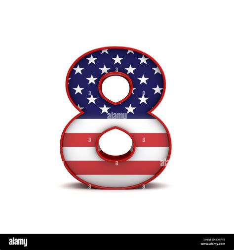 Number 8 stars and stripes american flag lettering font. 3D Rendering ...