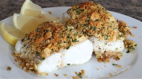 Oven Baked Cod With Ritz Cracker Topping With Butter Lemon Parsley