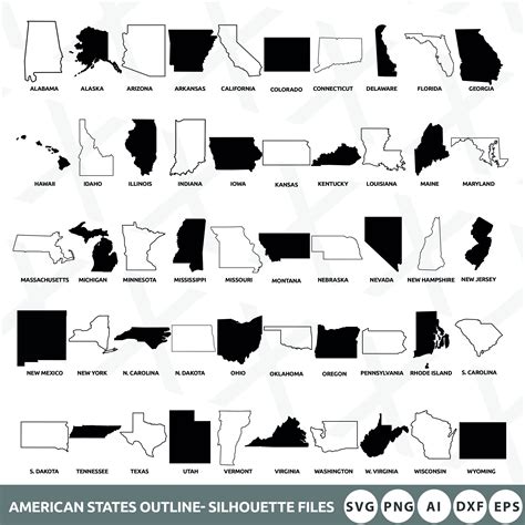 Usa States Svg Bundle States Svg Bundle American State Silhouette