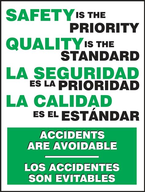 Bilingual Safety Poster Safety Is The Priority Quality Is The Standard Sp124517l