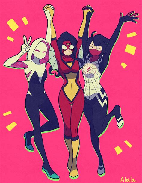 Spider Gwen Silk Cindy Moon Spider Woman And Jessica Drew Marvel And 1 More Drawn By Sushi