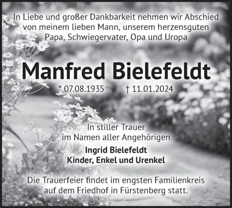 Traueranzeigen von Manfred Bielefeldt Märkische Onlinezeitung