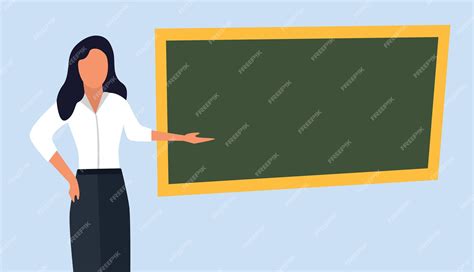 Premium Vector | Teacher at blackboard female cartoon teacher character showing on board ...