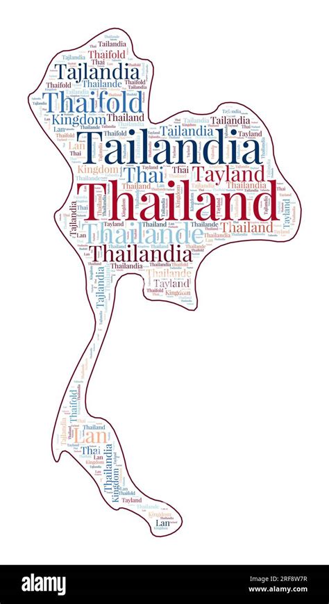 Thailand Shape Filled With Country Name In Many Languages Thailand Map