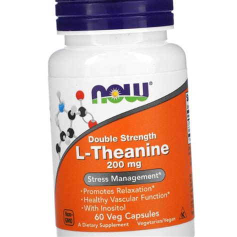 Л теанин NOW Foods Double Strenght L Theanine 200 мг 60 капсул цена