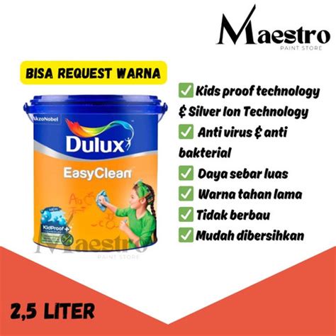 Jual Cat Tembok DULUX EASY CLEAN 2 5 Liter Putih Brilliant White