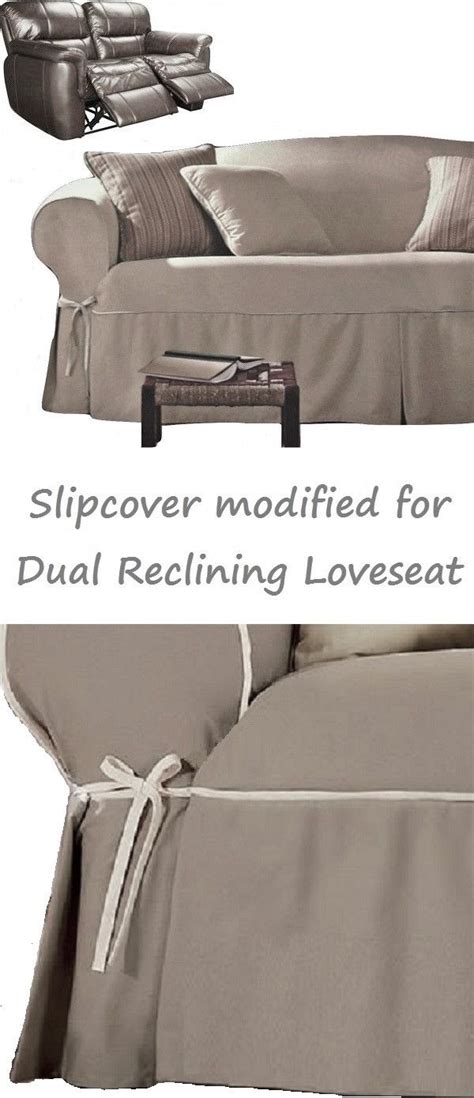 Dual Reclining LOVESEAT Slipcover Contrast Taupe Linen Sure Fit Cover ...