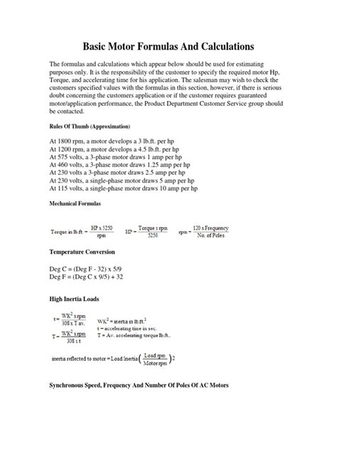 Basic-Motor-Formulas-And-Calculations.pdf | Horsepower | Torque