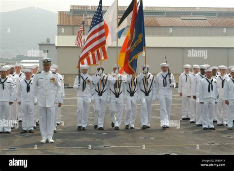 Us Navy Color Guard Parades The Colors During The Change Of Command