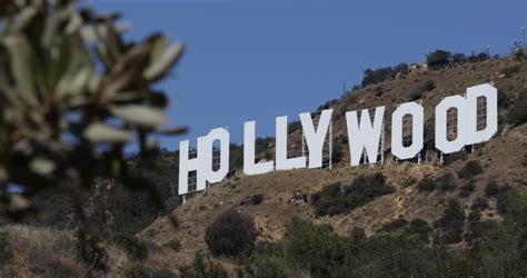 HOLLYWOOD, LOS ANGELES, USA - APRIL 3, 2013 Aerial View Hollywood Sign Santa Monica Mountains ...