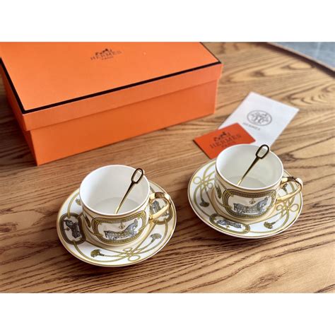 HERMES 愛m仕高級骨瓷咖啡杯和茶碟 帶勺子 下午茶具 蝦皮購物