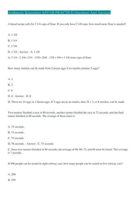 Arithmetic Reasoning Asvab Practice Questions And Answers