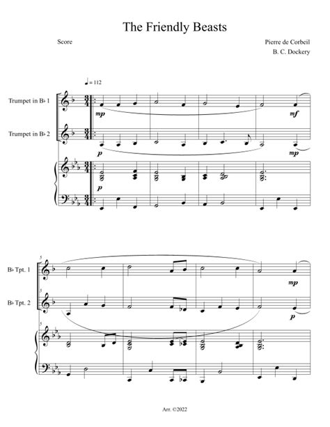 The Friendly Beasts Trumpet Duet With Piano Accompaniment Arr B C