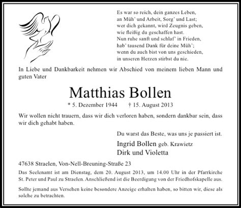 Alle Traueranzeigen für Matthias Bollen trauer rp online de