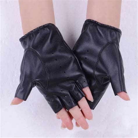 Fashion Women Half Finger Leather Gloves Pu Fingerless Gloves Black Adult Autumn Driving Lady