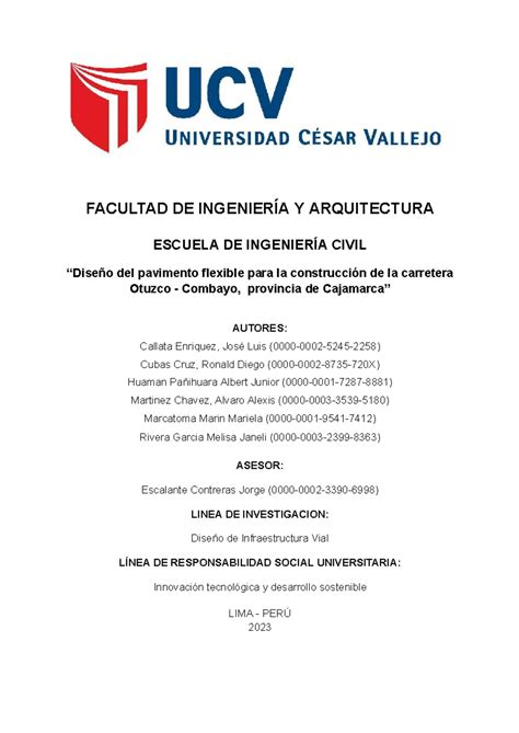 Ensayo Pavimentos 4 FACULTAD DE INGENIERÍA Y ARQUITECTURA ESCUELA DE