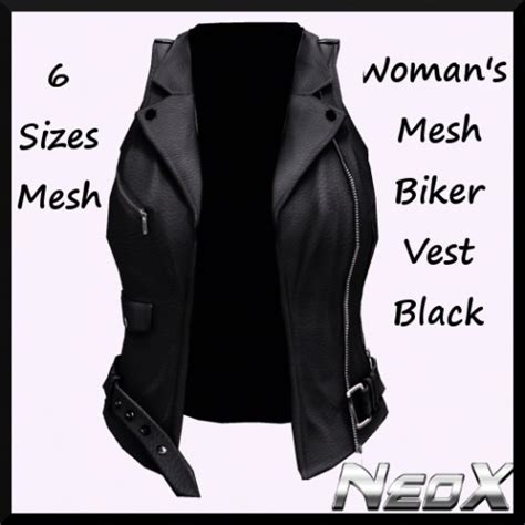 Second Life Marketplace Womans Mesh Biker Vest Black