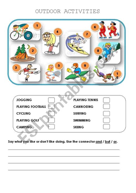 Outdoor Activities ESL Worksheet By Evelinamaria