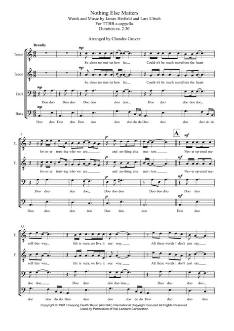 Nothing Else Matters Arr Chandra Grover By Metallica Sheet Music For