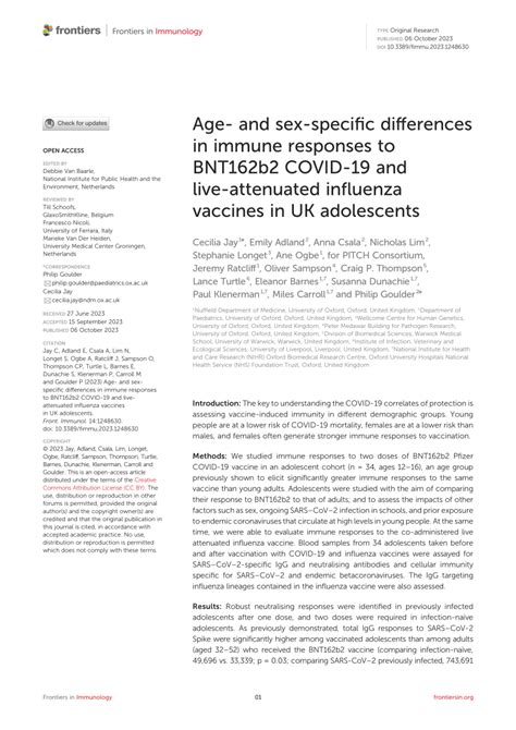 Pdf Age And Sex Specific Differences In Immune Responses To Bnt B