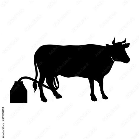 Silhouette icon cow and milking machine. Simple icon of agricultural ...