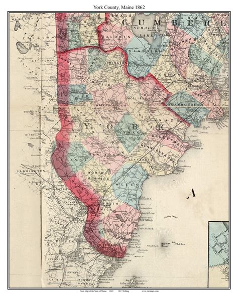 York County Maine 1862 Old Map Custom Print Old Roads House Locations ...