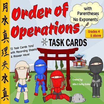 Order Of Operations Task Cards With Parentheses No Exponents Order