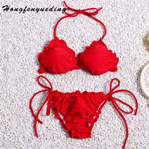 Hongfenyueding Bikini Swimsuit Bikini Set Frill Thong Bandeau Sexy