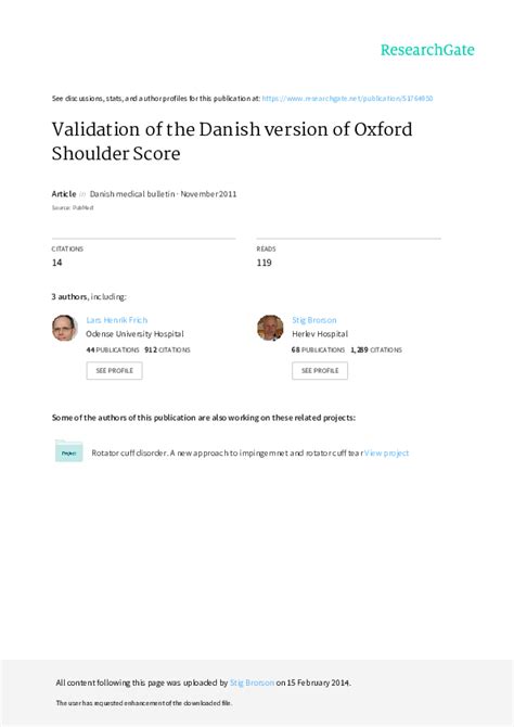 Pdf Validation Of The Danish Version Of Oxford Shoulder Score